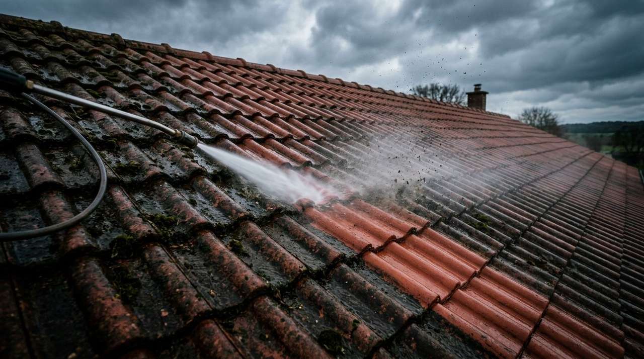 Dachreinigung: Ziegel vor und nach der Behandlung